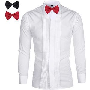 Sliktaa Smokinghemd voor heren, vrijetijdshemd, met klepkraag, slimmode, smalle pasvorm, dinerhemd, #Y550 wit, S