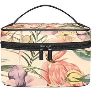 Flamingo make-up organizer tas, reismake-up tas organizer case draagbare cosmetische tas voor vrouwen en meisjes toiletartikelen, Meerkleurig, 22.5x15x13.8cm/8.9x5.9x5.4in