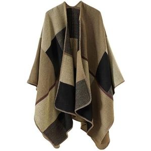 UBOHUZ Gebreide Winter Plaid Sjaal Vrouwen Vest Imitatie Kasjmier Poncho's Dikke Wrap Sjaal Voor Lente Herfst Winter, Kaki, One size
