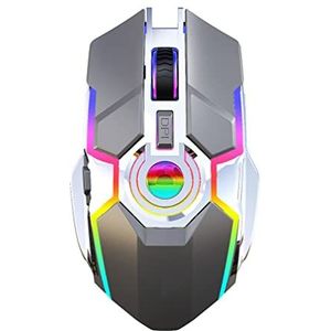 LiLiTok Professionele draadloze gamingmuizen, 2400 dpi, oplaadbare muis, led, optische muizen, RGB, USB, computer, muizen voor pc, laptop, gamer, grijs