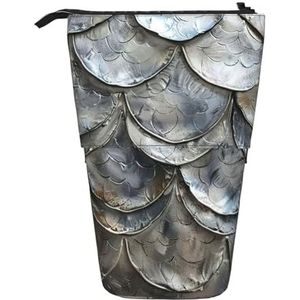 Zilveren Visschaal Print Leuke Etui Met Zip Verstelbare Stand Potlood Houder Grappige Make-up Tas, Zwart, Eén maat, Tas Organizer