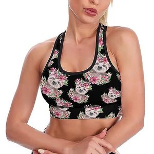 Luiaard met bloemen ademende sport bh's voor vrouwen draadloze workout yoga vest ondergoed racerback crop tank top XL