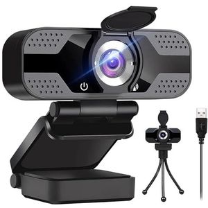 IFaca 1080P Webcam-pc met dubbele microfoon, 30 fps, Full HD USB-webcam, verbeterde autofocus, lichte correctie, ruisonderdrukking, privacy-shutter en tripod, camera voor videogesprekken, conferentie