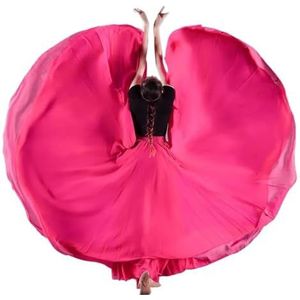 Flamencorok for vrouwen, 720 graden, volle cirkelvormige swingrok, Spaans danskostuum, volwassen, vloeiende, geplooide gelaagde rok for optredens, Halloweenfeest, rode krijtthema-outfit(Pink red_S)