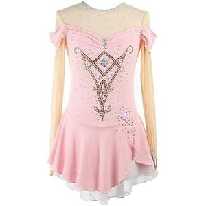 Nnnydjy Schaatspak Met Lange Mouwen Voor Dames Kunstschaatsen Performance Jurk Meisjes Kristallen Schaats Dansoutfit Handgemaakt Ritmische Gymnastiek Turnpakjes Voor Dames,Roze,11_13Years