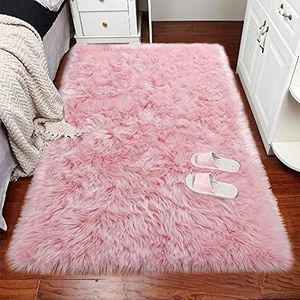 Tapijt van imitatieschapenvacht, pluizig tapijt, pluizige vloerkleden, kleine vloerkleden voor slaapkamer, pluizige bankvloer, huisdecoratie, roze tapijten (roze, 27,5 x 53 inch)