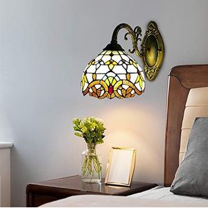 Fetcoi Tiffany lamp wandlamp E27 retro glasschilderij lampenkap landelijke stijl wandlamp hallamp bedlampje