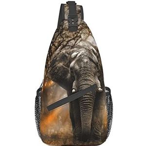 Tropische Afrikaanse olifant crossbody tassen, heren schoudertassen, borst schouder rugzakken, heuptassen, vrije tijd cross body tassen, reizen sport, Zwart, One Size