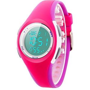 7-kleuren digitale horloges voor kinderen, jongens, waterdichte buitensporten digitale horloges analoog horloge met wekker/timer, led-licht, elektronisch schokbestendig polshorloge voor kinderhorloge, 1716rose, riem