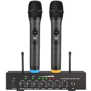 LiNKFOR UHF draadloze karaoke-microfoon, draadloze Bluetooth 4.2 UHF draadloze microfoon, handmicrofoonsysteem, dubbel draadloos microfoonsysteem met 6,35 mm/cinch voor bruiloftsfeest, DJ-kerk