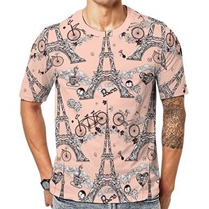 Paris Tower Fiets Heren Korte Mouw Grafisch T-shirt Ronde hals Print Casual Tee Tops 2XL