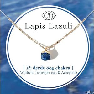 Bixorp Derde Oog Chakra Ketting Lapis Lazuli + 18 Karaat Verguld Goud & Roestvrij Staal - 36cm + 8cm verstelbaar