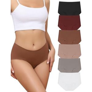 SECRET AROMA Naadloos Ondergoed voor Vrouwen met Medium Taille Geen Show Volledige Bedekking Elastische Onzichtbare Slipjes Cheeky 6 Pack S-2XL, Meerkleurig A, L