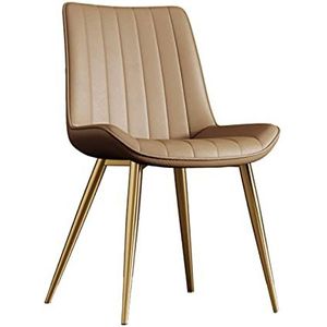 GEIRONV 1 stuk Pu Lederen eetkamerstoelen, for keuken woonkamer slaapkamer appartement make-up stoel goud metalen benen receptie stoel Eetstoelen (Color : Khaki)