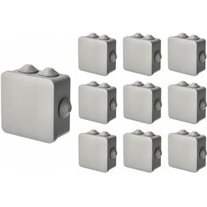 EDO Set 10x Opbouwdoos IP55 Waterdicht 85x85x45 mm Grijs – UV-bestendig, Halogeenvrij – Aftakdoos met Kabeldoorvoeren en Klikdeksel Binnen/Buiten
