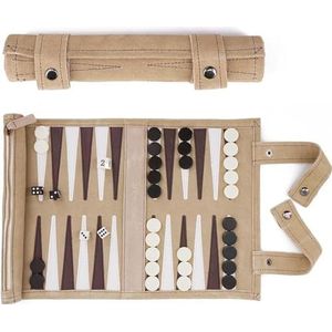 SONDERGUT - Backgammon - Travel Backgammon Set - Genuine Leather (Cream)