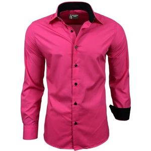 Subliminal Mode: Gemakkelijk te strijken herenoverhemd, met tweekleurige kraag, effen, lange mouwen, smalle pasvorm, zakelijk, cadeau-idee, Kerstmis, valentijnsdag, RN44, Fuchsia rozen, M