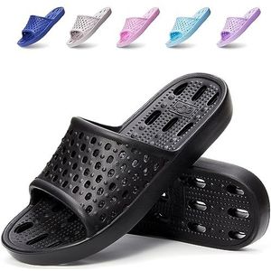 XUANHSU Doucheschoenen voor Heren en Vrouwen Badkamer Slippers Antislip Zachte Sandalen Zwemmen Water Schoen, Zwart, 9-10 Wide Women/7.5-8 Men