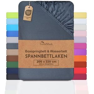 NatureMark Basic Hoeslaken voor boxspringbed en waterbed, 200 x 220 cm, 40 cm matrashoogte, 100% katoen, antraciet/donkergrijs