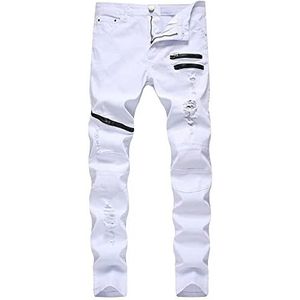 Gescheurde Jeans For Heren Gebroken Jeans Slim-fit Skinny Denimbroek Casual Denim Lange Broek For Heren Skinny Jeans For Heren (Color : Blanc, Size : S)