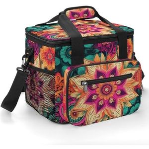 Camping Ice Pack, Boho Mandala Kleurrijke Bloemen Print Geïsoleerde Koeltas Grote Capaciteit Ijs Pack Draagbare Camping Cooler Outdoor Picknick Cooler