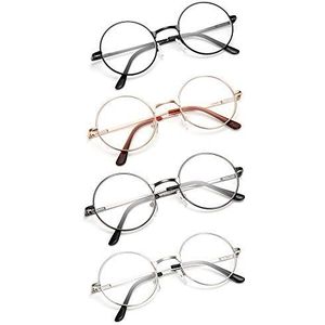 JoXiGo 4 x leesbril, rond, van metaal, voor mannen en vrouwen, met brilband, zwart, goud, zilver, grijs, Medium