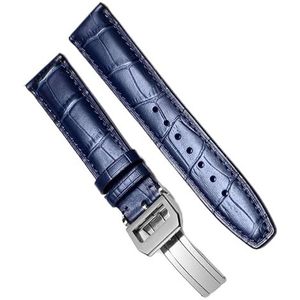 INSTR Lederen Horloge Armband Voor IWC PILOT WATCHES PORTOFINO PORTUGIESER Mannen Band Horloge Band Accessorie (Color : Blue-Silver Clasp2, Size : 21mm)