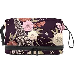 Grote capaciteit reizen cosmetische tas,Parijs Eiffeltoren,Make-up tas,Waterdichte make-up tas organisator, Meerkleurig, 27x15x14 cm/10.6x5.9x5.5 in