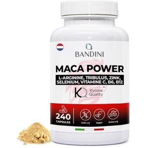 Bandini® MACA POWER 240 capsules - Hoog Gedoseerd, 2 maanden voorraad - Maca zwarte + Arginine Kyowa® + Tribulus + Vitamine C + Zink + B6 + B12 + Selenium - Tegen vermoeidheid - 100% veganistisch
