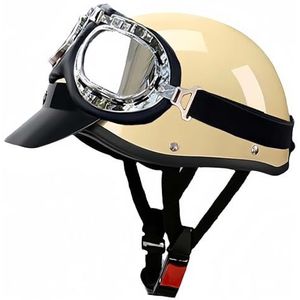 Vintage Motorfiets Open Helm Met Bril Retro Motorfiets Halve Helm, ECE Goedgekeurd Voor Volwassenen Mannen En Vrouwen Bromfiets Scooterhelm A,55-62CM