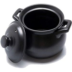 Stoofpot Braadpan Gerechten, Braadpan Schotel Met Deksel Keuken Steengoed Kookpot Terrine Soep, Stenen Kom Braadpan Met Deksel, Keramiek Met Dubbele Handgreep Gezonde Hot Pot Zwart Steengoed,1.5L (Si