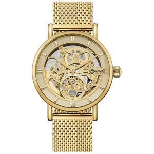 Ingersoll The Herald Mens 40 mm automatisch horloge met skeletwijzerplaat en Milanese mesh armband, goud, Eén maat