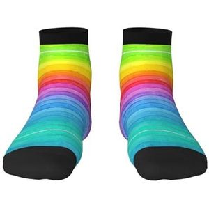 Regenboog gekleurde gestreepte print veelzijdige sportsokken voor casual en sportkleding, geweldige pasvorm voor voetmaten 36-45, Regenboog gekleurd gestreept, Eén Maat