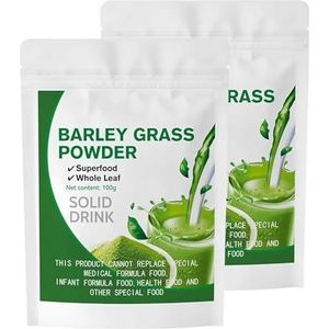 Biologisch Gerstegraspoeder - 100% Puur Natuurlijk Gersteblad Superfood, 100 g Hersluitbare Zak, Antioxidantrijk Detox & Spijsverteringsondersteuning, Veganistisch, Glutenvrij Poeder(2pack)