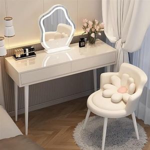 EdNey Kaptafel set, voor slaapkamer kleedkamer, met 3-kleuren dimbare verlichte spiegel, met comfortabele make-up kruk, met lade (kleur: wit, maat: L-120 cm)