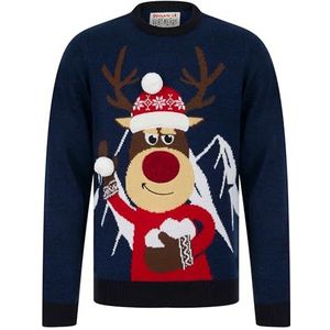 Tokyo Laundry Vrolijk kerstfeest inpakpapier print nieuwigheid kersttrui voor heren, Kerst Berg - Saffier, XL