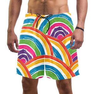 PAFEFO Nieuwigheid boardshorts voor heren, strandvakantie, feest, sneldrogende badpakken met leuke handgetekende regenboogontwerpen, Leuke Hand Getrokken Regenboog, M