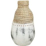 Alexandra House Living Vaas, wit, beige, keramiek, rotan, 25 x 60 x 25 cm