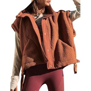 Oversized Fleecevest voor Dames, Fleecevest voor Dames Oversized Mouwloos Sherpa-jack met Knoopsluiting Vest Uitloper (Color : Brown, Size : M)