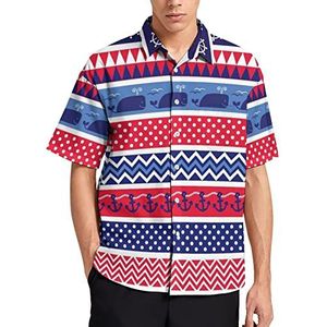 Hawaiiaans overhemd met nautische randen voor heren, zomer, strand, casual, korte mouwen, button-down shirts met zak