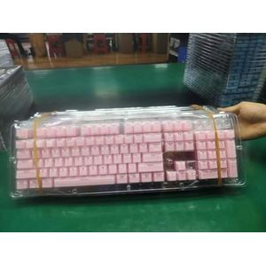 QPSJXN KEYCAPS CELOCAPS doorschijnend roze OEM-profiel zijdruk voor mechanische gaming-toetsenborden MX (Pink Top-Shine)