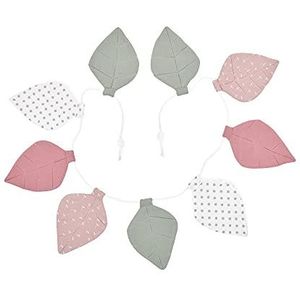 KraftKids Bladeren stoffen wimpelketting mousseline roze mint grijze punten op wit, handgemaakte slinger van katoen