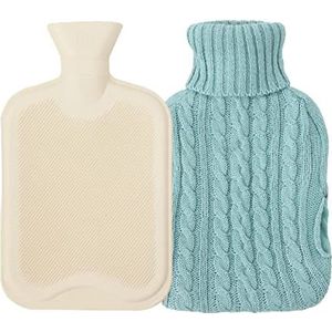 Oletabeth Rubberen warmwaterfles met gebreide hoes 2L warmwaterzak handen warmer warm koud pak voor warme en koude therapie en voeten warmer (blauw)