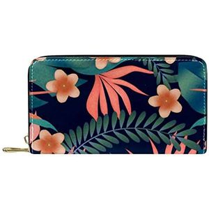 Vrouwen Zip Rond Portemonnee en Telefoon Clutch, Tropisch Groen Bloemen Bloem Patroon, Reizen Portemonnee Lederen Clutch Bag Kaarthouder Organizer Polsjes Portefeuilles, Meerkleurig, 8.07x1x4.53 in