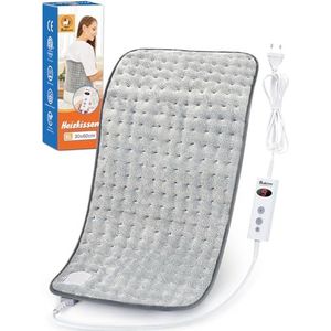 Mia&Coco Verwarmingskussen met automatische uitschakeling, 1,5 uur, voor rug nek en schouder, elektrisch warmtekussen, 10 niveaus, temperatuurniveaus snelle verwarmingstechniek, 30 x 60 cm, comfort grijs