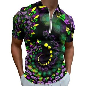 Psychedelische Vortex Mardi Gras Poloshirts met halve rits voor mannen, slim fit T-shirt met korte mouwen, sneldrogend golftops T-shirts XL