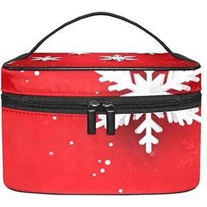Kerst rode achtergrond met 3D stijl papier sneeuwvlokken make-up organizer tas, reizen make-up tas organizer case draagbare cosmetische tas voor vrouwen en meisjes toiletartikelen, Meerkleurig, 22.5x15x13.8cm/8.9x5.9x5.4in
