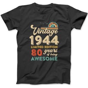 80 Years Old Vintage 1944 80e Verjaardag Mannen Vrouwen T-Shirt 100% Katoen Brief Grafische Print T-shirts voor Mannen Vrouwen Zwart, Zwart, L