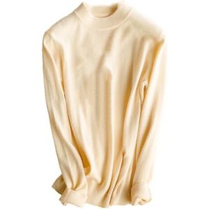 Halve coltrui voor dames, gebreide wintertrui met lange mouwen, basic truien, Beige, M