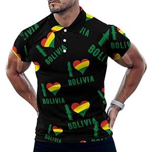 I Love Bolivia Grappige Mannen Polo Shirt Korte Mouw T-shirts Klassieke Tops Voor Golf Tennis Workout